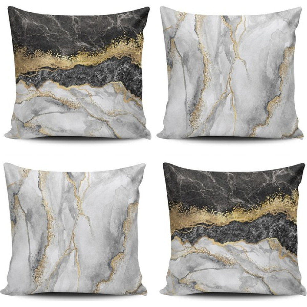 Kırlentdünyası Kırlent Dünyası Mermer Desenli 4 Lü Kombin Modern Dijital Baskılı Kırlent Kılıfı - 43 x 43 cm - Krem Kırlent / Mobilya Yastığı Fiyatı