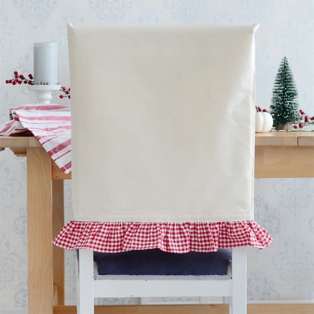 Kırmızı-Beyaz pötikare fırfırlı krem ham bez sandalye kılıfı , 47x52 cm - Krem - Kırmızı - 47 x 57 cm Koltuk & Kanepe Örtüsü Fiyatı