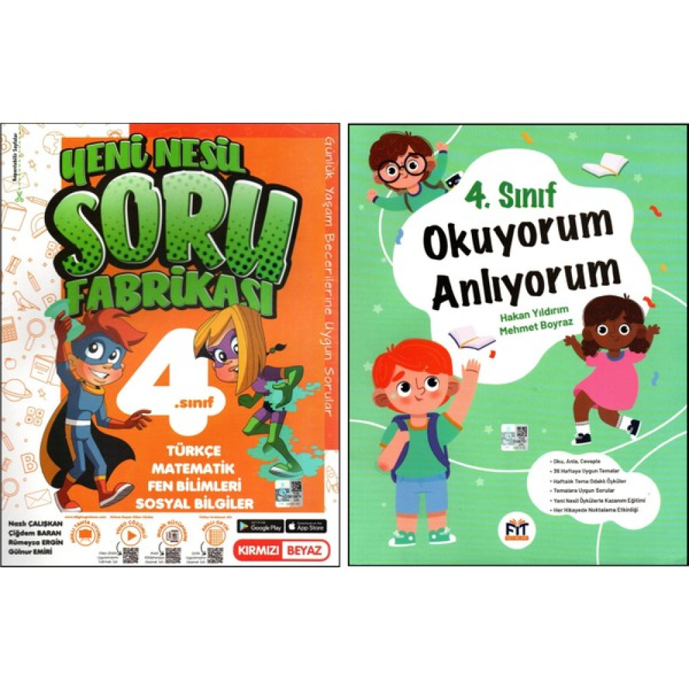 Kırmızı Beyaz Yayınlar + Fit 4. Sınıf Soru Fabrikası + Okuyorum Anlıyorum Okuma Anlama Kitabı 2 Kitap Tüm Dersler Fiyatı