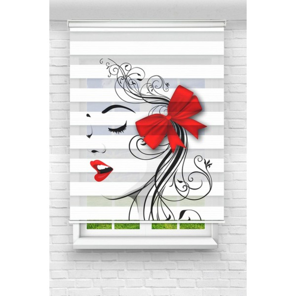 Kırmızı Kurdaleli Kız Baskılı Zebra Perde Çocuk Odası Perdesi Zebra Stor Perde - 100 x 220 cm - Renkli Stor Perde Fiyatı