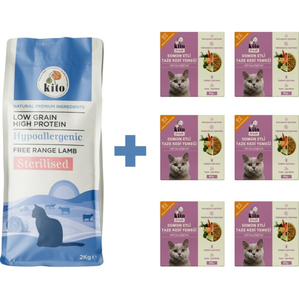 Kısır Kedi Maması 2 kg + Somon Etli Kito Fresh x 6 Evcil Hayvan Ürünleri Fiyatı