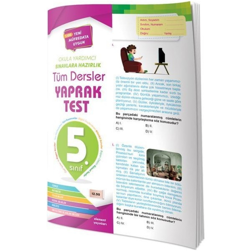 Kişisel Yayınlar 5. Sınıf Tüm Dersler Yaprak Test - 4 Element Yayınları Eğitim Setleri Fiyatı