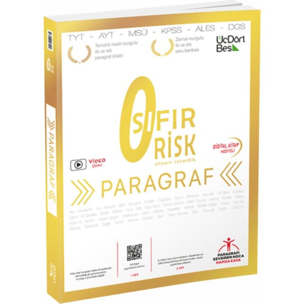 Kişisel Yayınlar Üçdörtbeş Yayınları Paragraf Sıfır Risk 2023 Model YGS ve LYS Kitapları Fiyatı