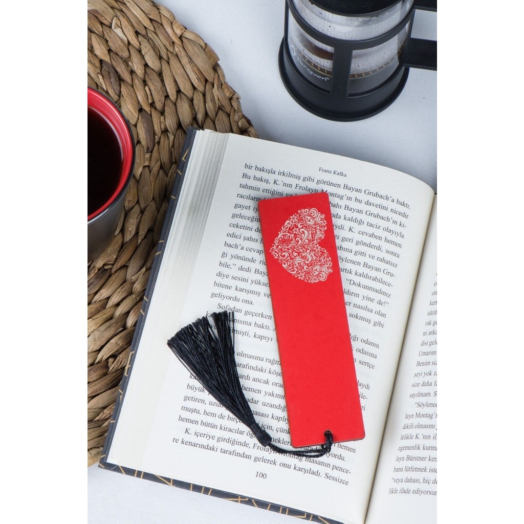 Kişiye Özel Ahşap Kitap Ayracı - Kırmızı Defter & Kağıt Ürünleri Fiyatı