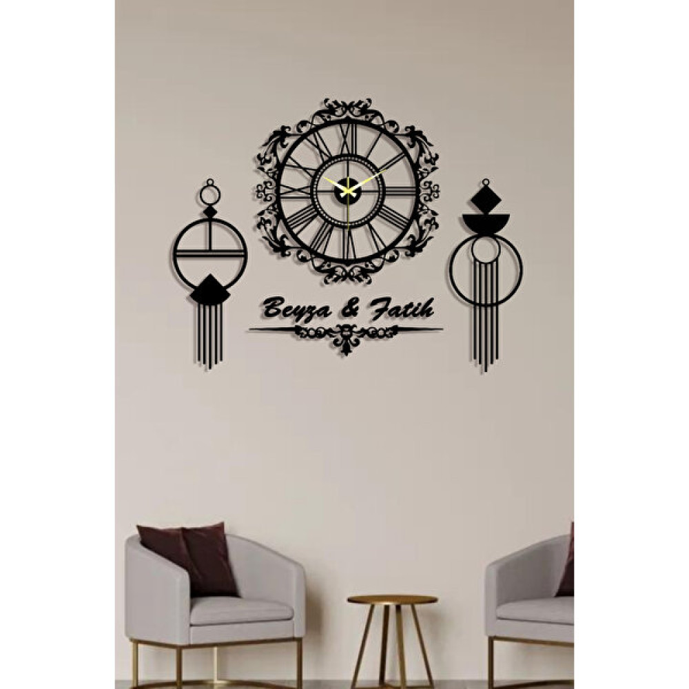 Kişiye Özel Dekoratif 4 Parça Ahşap Duvar Saati - Salon Duvar Saati 70X70CM Dekoratif Saat Fiyatı