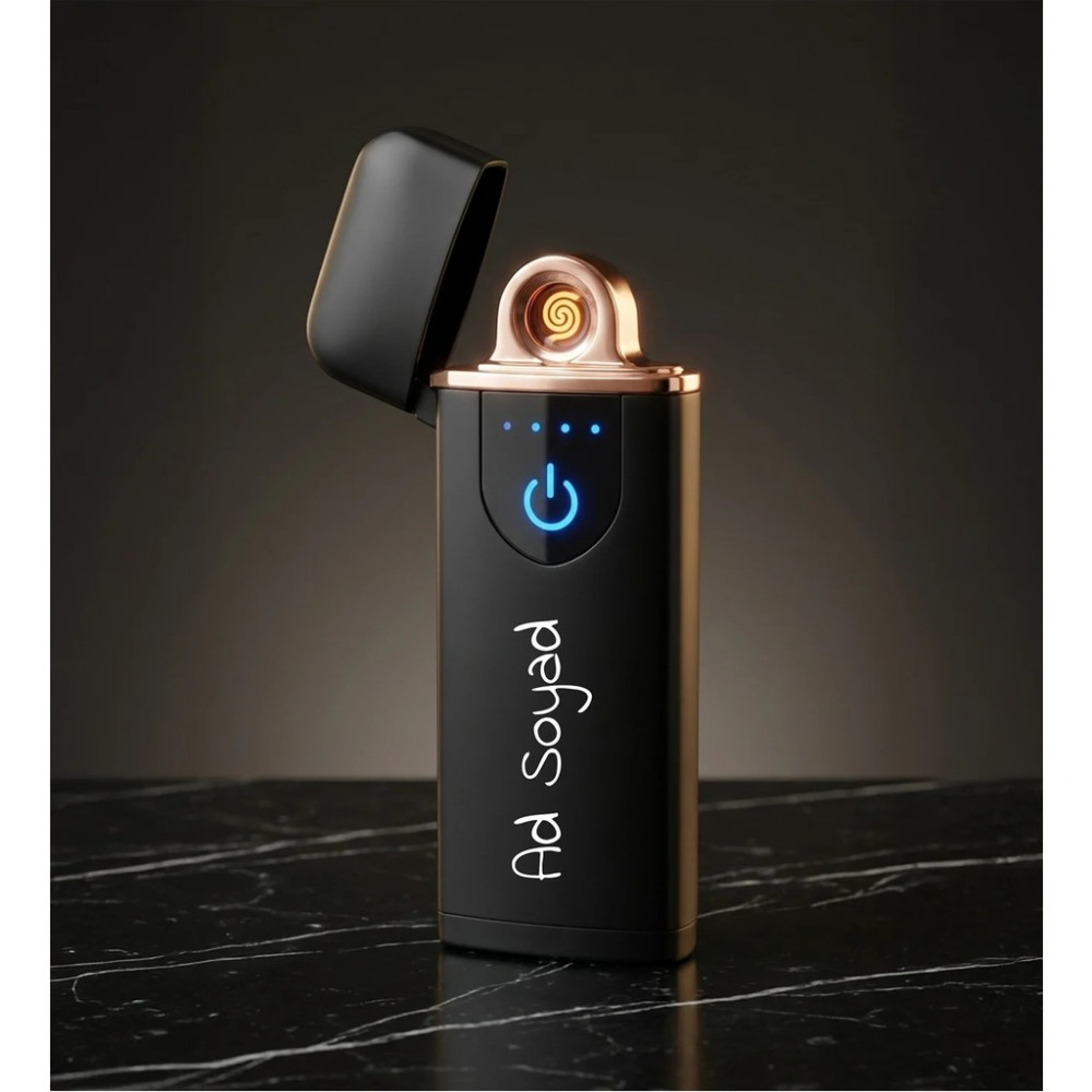 Kişiye Özel Isim Baskılı Siyah USB Şarjlı Alevsiz Premium Çakmak Çakmak Fiyatı
