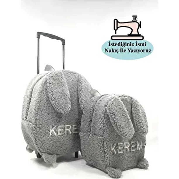 Kişiye Özel Isimli Çekçekli Çanta ve Sırt Çantası Anaokulu/kreş Seti (2'li Set) Gri Tavşan 2-6 Yaş Diğer Fiyatı