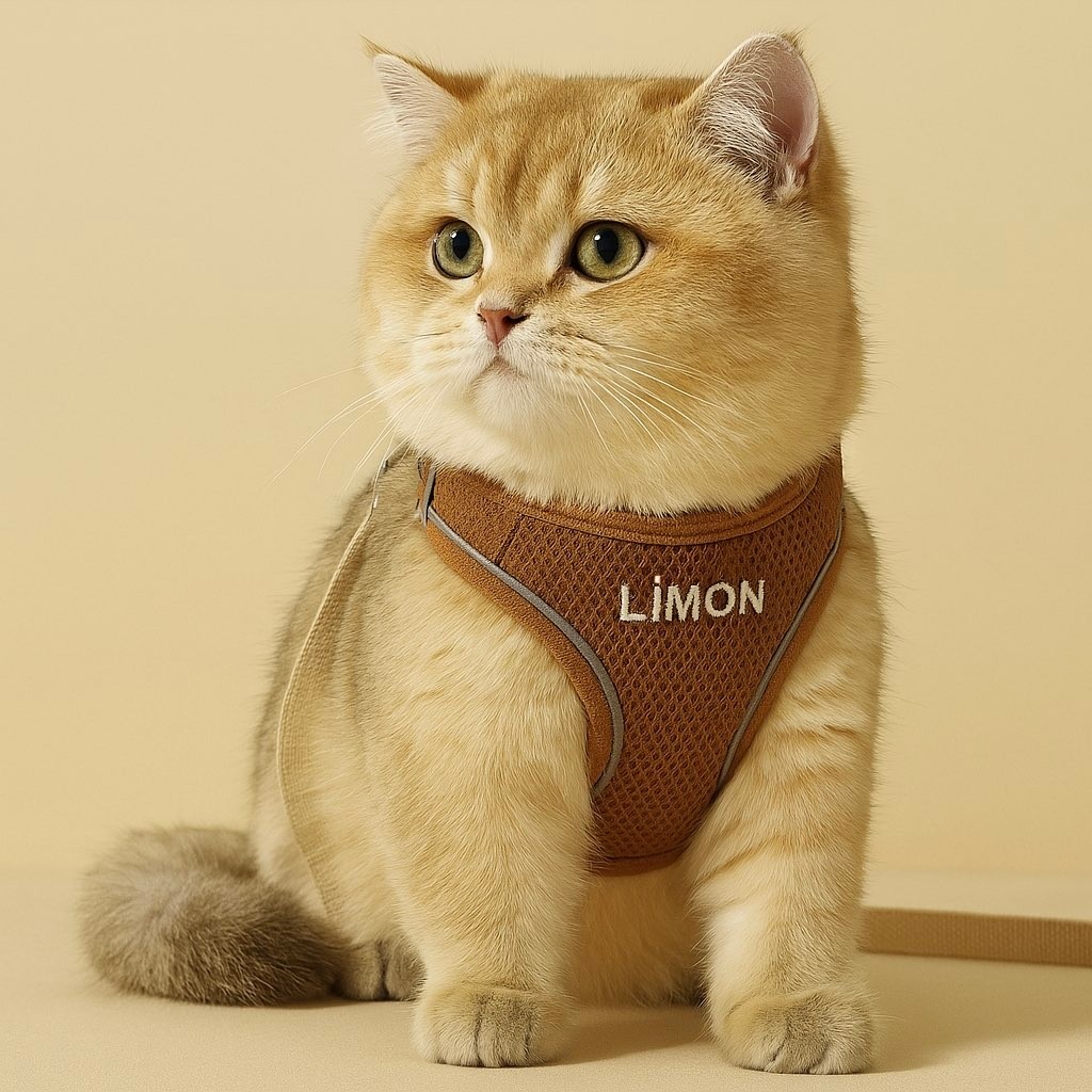 Kişiye Özel Kedi Gezdirme Tasması Airmesh Isimli Kedi Göğüs Tasması Esnek Kedi Tasması - Kahverengi - 2XS Evcil Hayvan Ürünleri Fiyatı