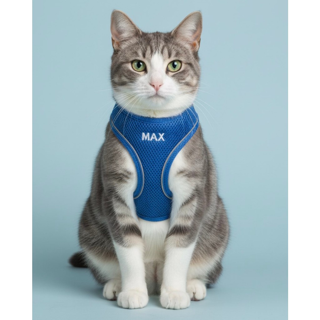 Kişiye Özel Kedi Gezdirme Tasması Airmesh Isimli Kedi Göğüs Tasması Esnek Kedi Tasması - Mavi - 2XS Evcil Hayvan Ürünleri Fiyatı