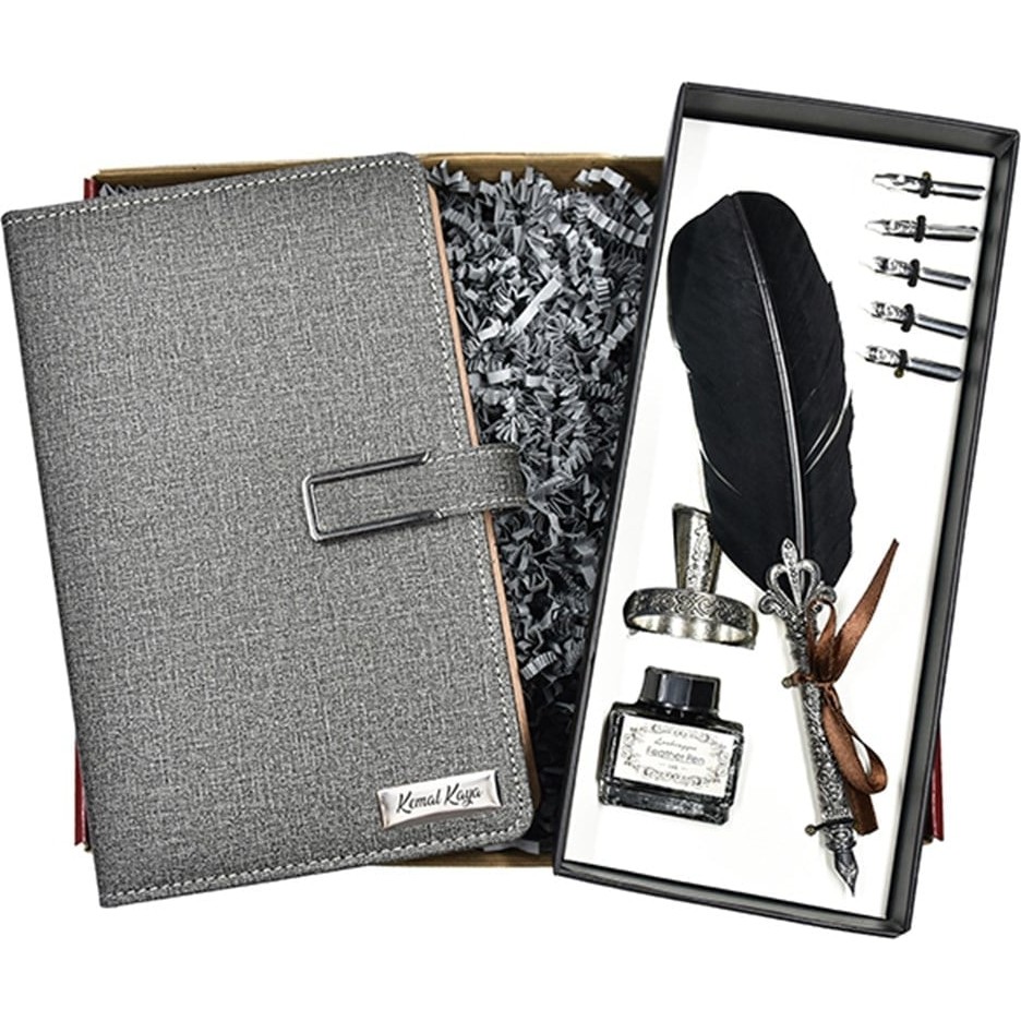 Kişiye Özel Lüx Organizerli Defter ve Divit Kalem Kutulu Set - Renk Seçenekli - Gri Defter & Kağıt Ürünleri Fiyatı