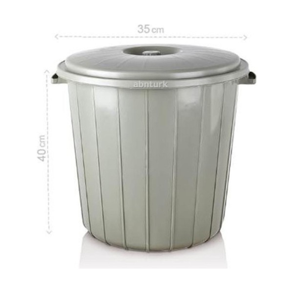 Kısmet 25 Litre Yuvarlak Kapaklı Büyük Çöp Kovası Sağlam Kalite Plastik Çöp Kutusu Ø35 H:40 Su Erzak Kovası - Gri - 25 lt Çöp Kovaları Fiyatı