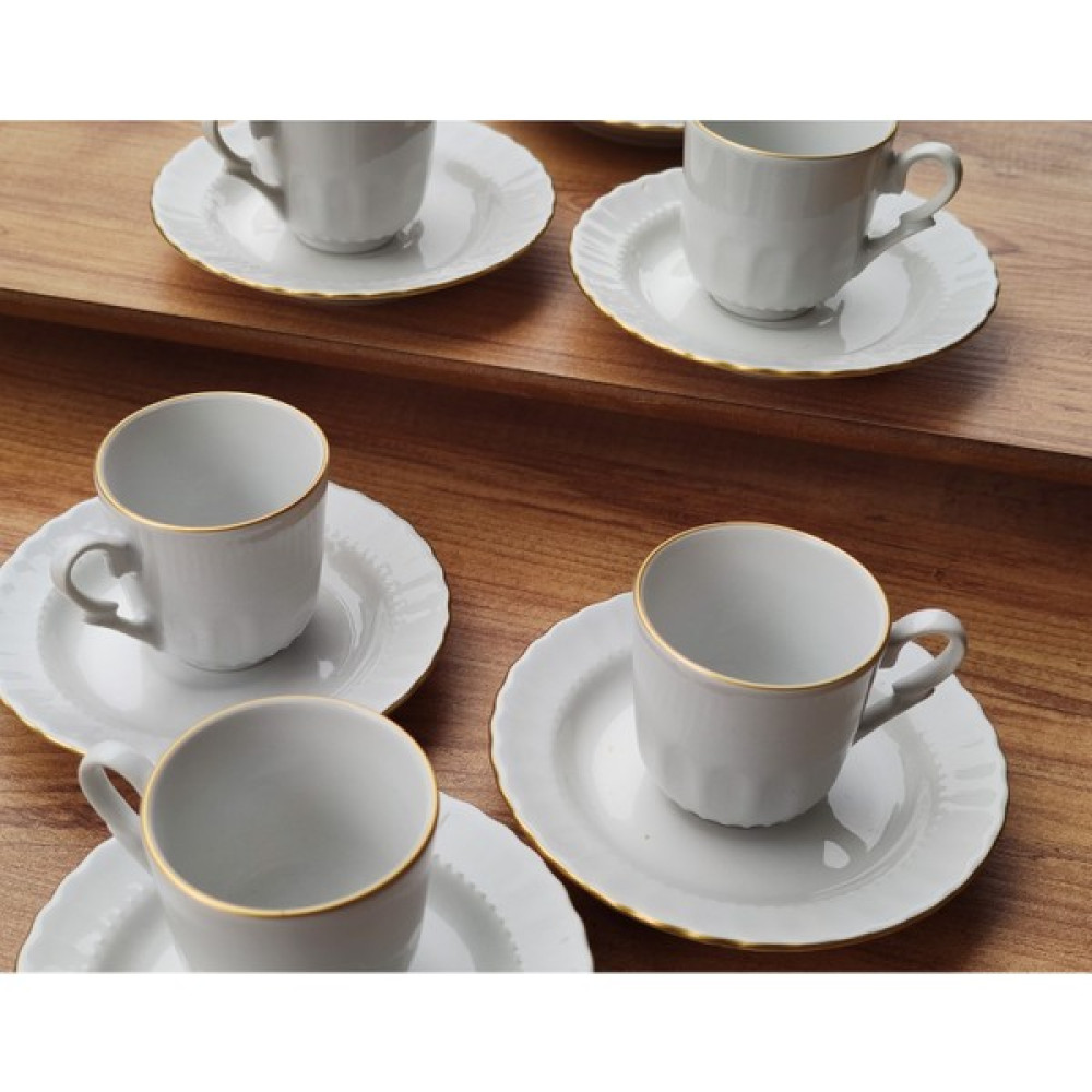 Kısmet Kütahya Porselen Nescafe Fincan Takımı Yaldız ve Desenli Kenar 9 cm - 12 Adet - Beyaz - 110 ml Fincan / Bardak / Kahve Takımı Fiyatı