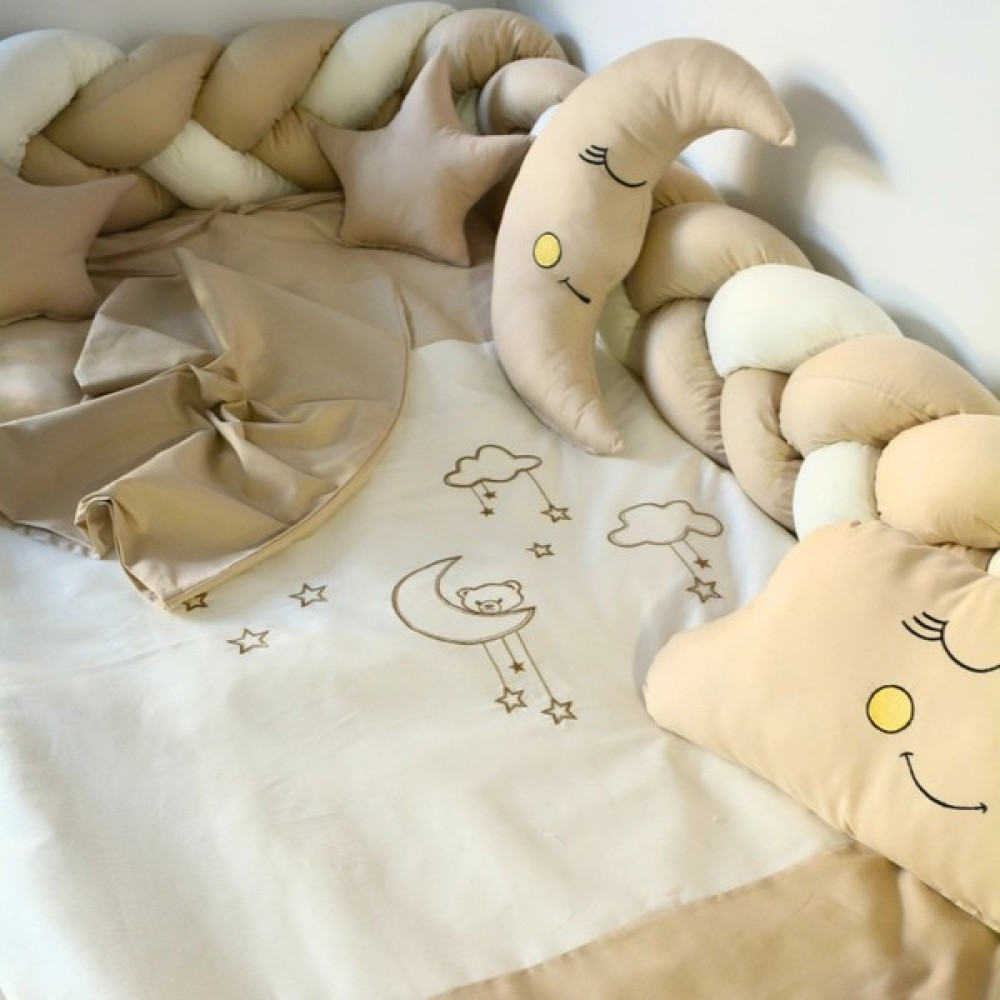 Kista Baby Montessori Bebek Uyku Seti Örgü Yan Korumalı Uyku Seti 90x190 100x200 Cloudy - 90 x 190 cm - Kahverengi - Krem Bebek Uyku Seti Fiyatı