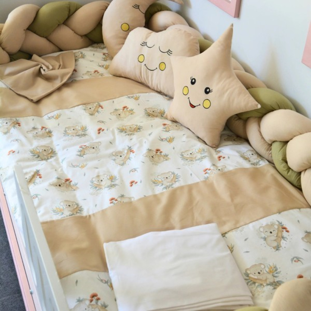 Kista Baby Montessori Bebek Uyku Seti Örgü Yan Korumalı Uyku Seti 90x190 100x200 Koala - 90 x 190 cm - Kahverengi Bebek Uyku Seti Fiyatı