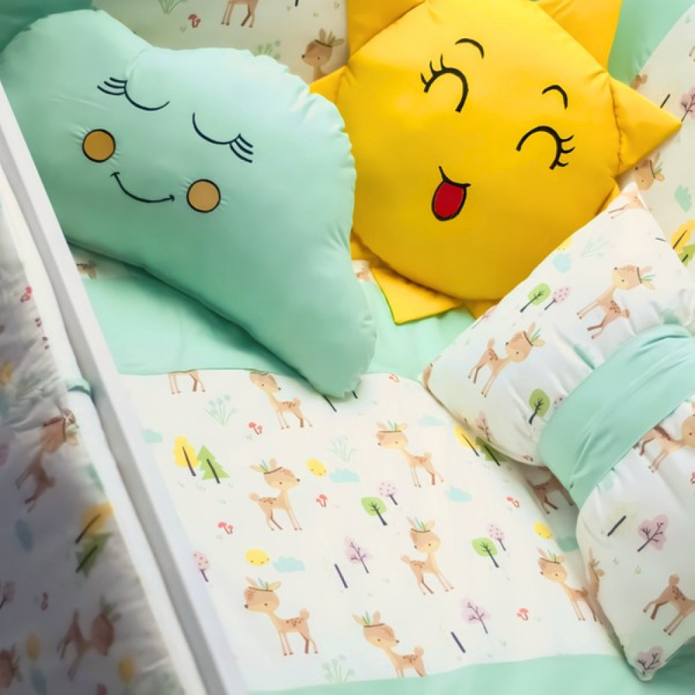 Kista Baby Park Yatak Bebek Uyku Seti Nevresim Takımı 70x110 Bambi Yeşil - 70 x 110 cm Bebek Uyku Seti Fiyatı