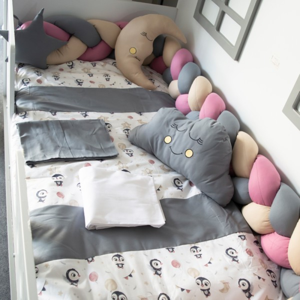 Kista Baby Penguin Montessori Uyku Seti 90X190 - 90 x 190 cm - Gri Bebek Uyku Seti Fiyatı