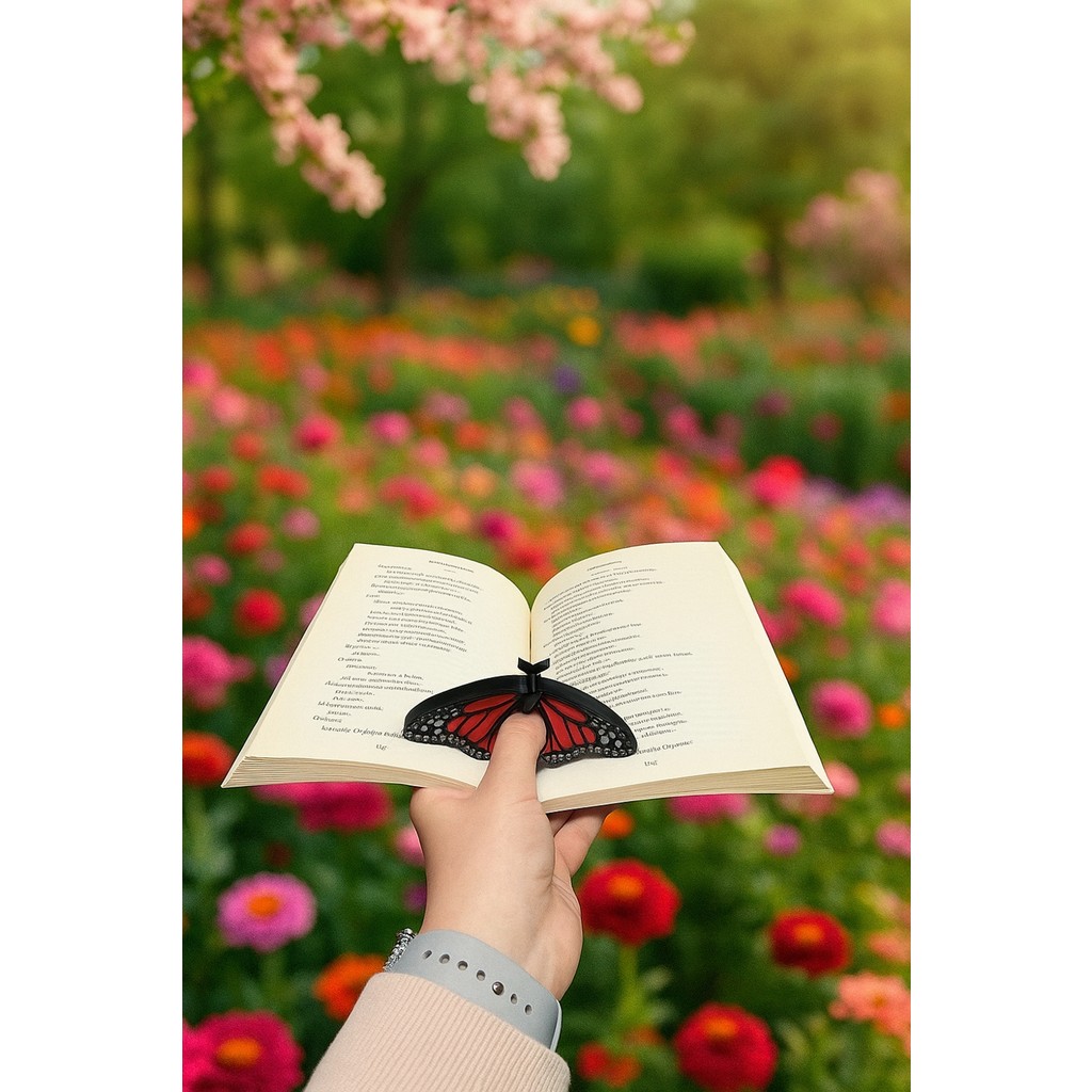 Kitap Ayracı - Sayfa Tutucu - Tek El Kitap Okuma Aparatı (Kırmızı Kelebek) - Kırmızı Diğer Fiyatı