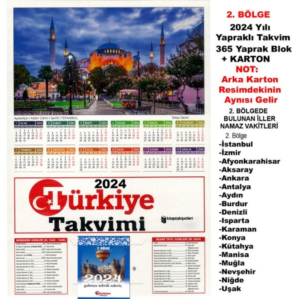 Kitap Takipçileri 2024 Yılı Türkiye Takvimi 365 Gün Yapraklı Duvar Takvimi Blok Ayasofya Manzara Karton - 2.bölge Takvim Fiyatı