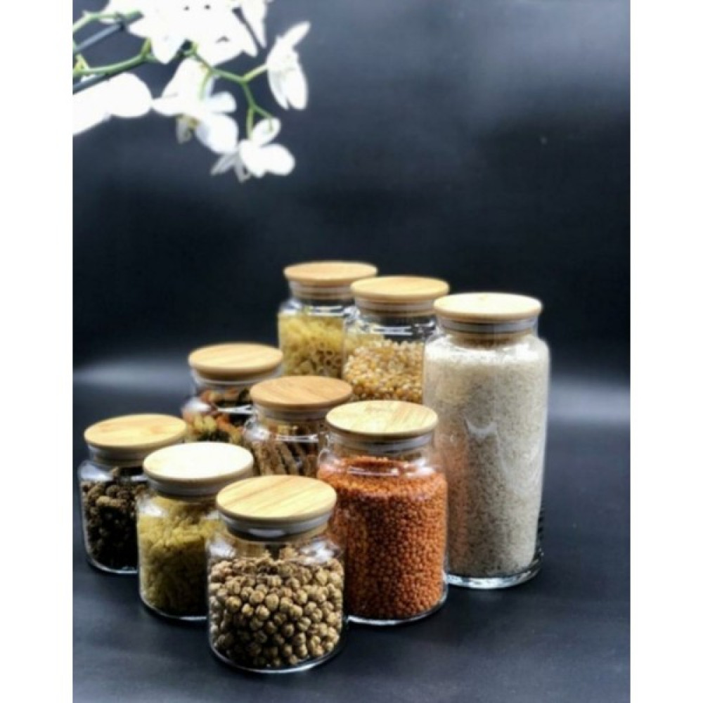 Kitchen 9 Adet Bambu Kapaklı Cam Bakliyat Baharat Kavanoz Seti Saklama Kapları Fiyatı