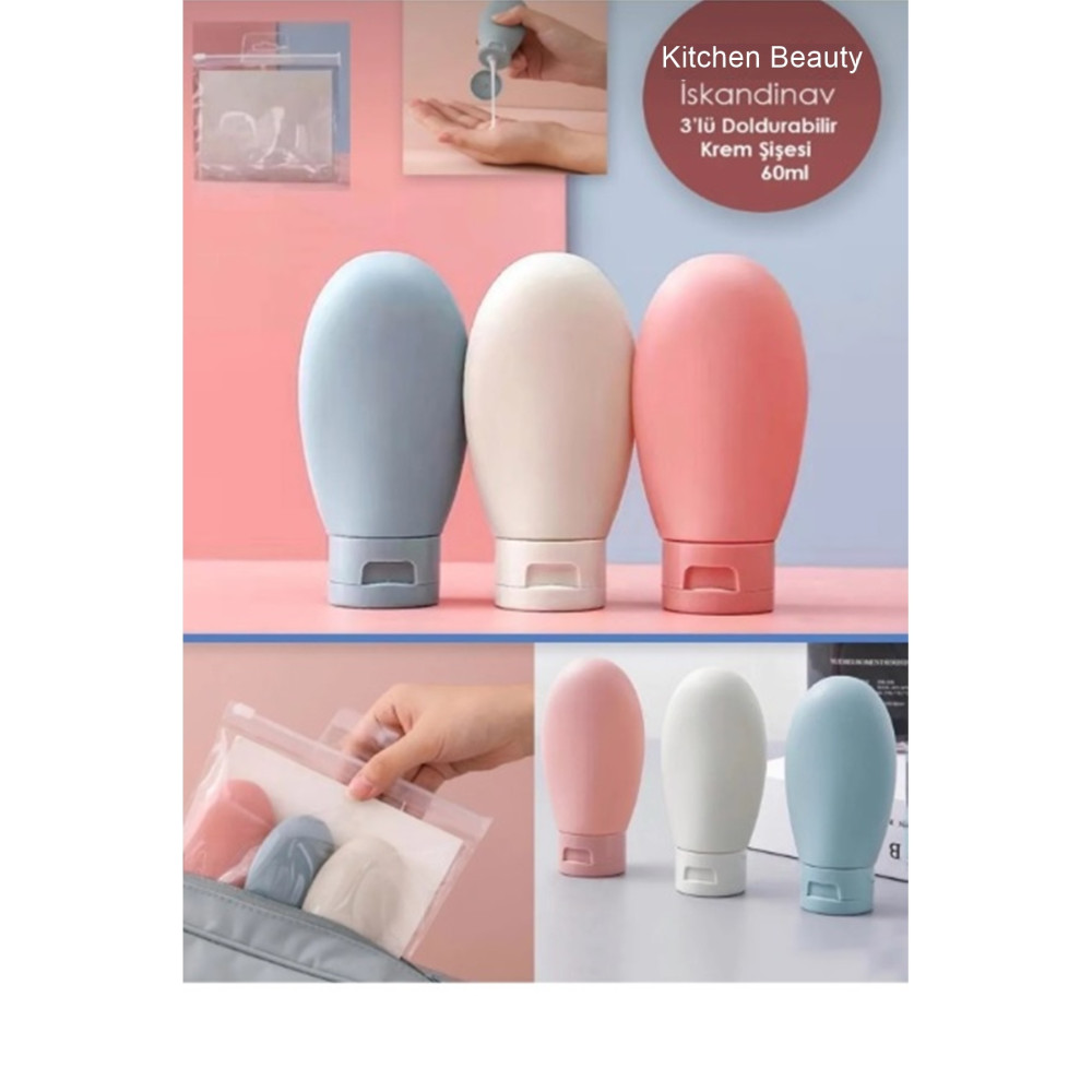 Kitchen Beauty 3 Adet Seyahat Tipi Doldurulabilir Krem Şampuan Duş Jeli Sprey Losyon Şişe Seti Krem Kutusu 60 Ml Hediyelik Eşya Fiyatı