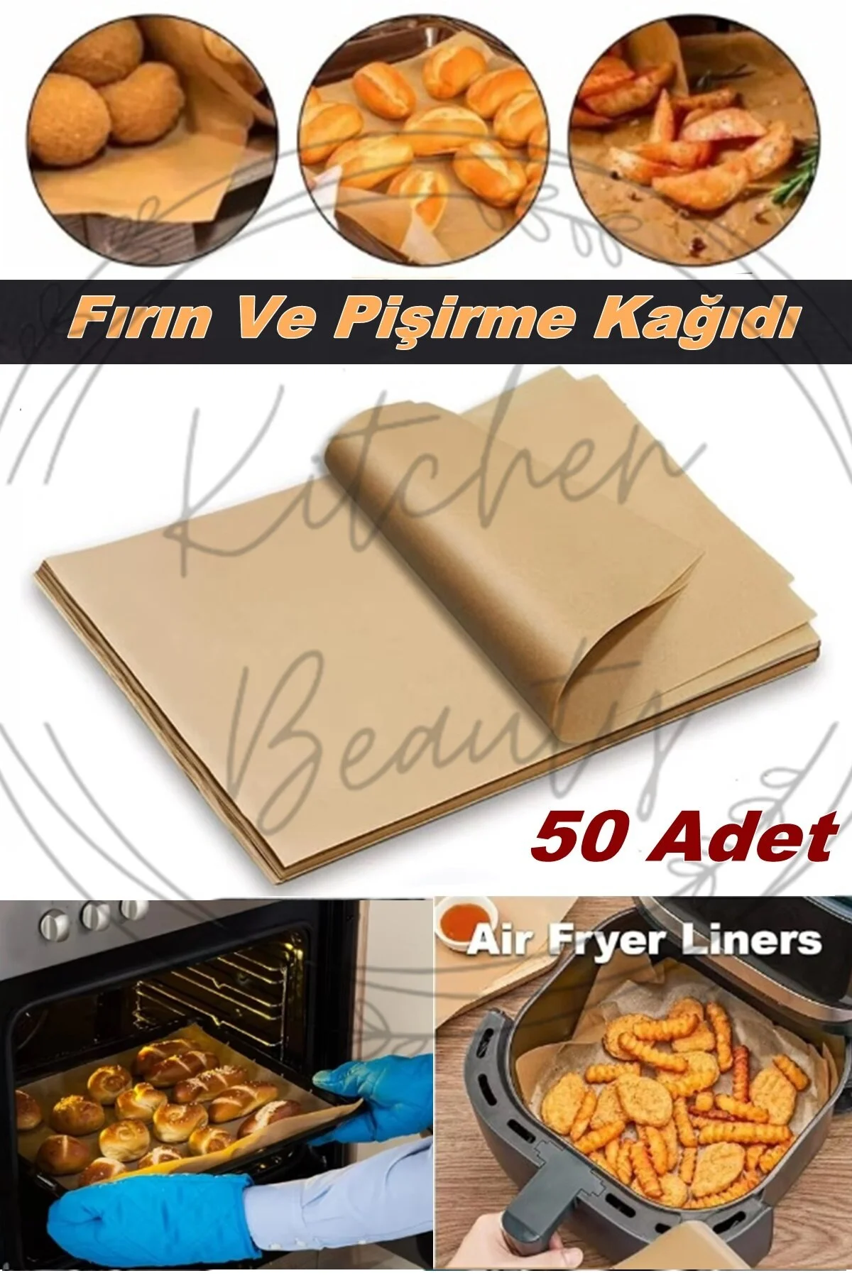 Kitchen Beauty Fırınlanabilir Kendinden Yağlı Pişirme Kağıdı 30x40 Tek Kullanımlık Fırın Kağıdı Airfryer Kağıdı" Pişirme Kağıdı Fiyatı