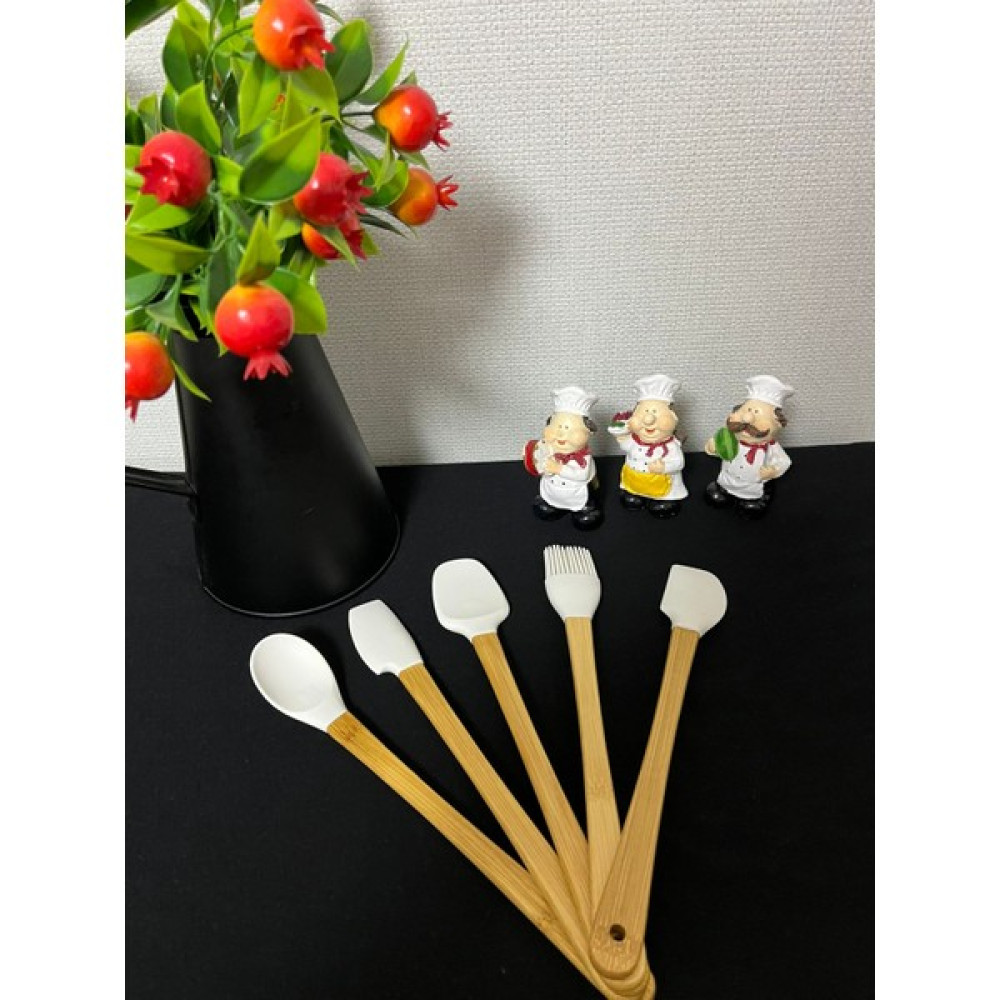 Kitchen Crazy Bambu Saplı 5 Parça Mini Silikon Spatula Kaşık Fırça Seti -Krem Mutfak Gereçleri Fiyatı