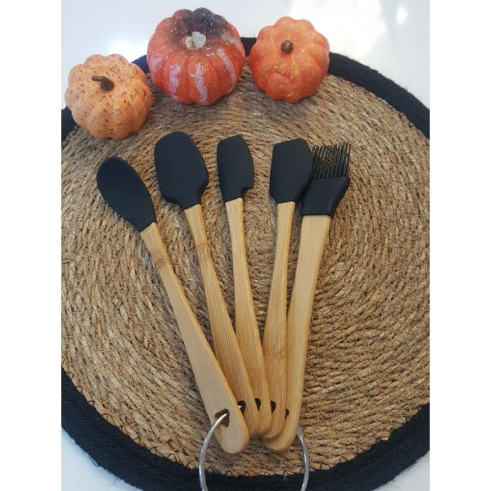 Kitchen Crazy Bambu Saplı 5 Parça Mini Silikon Spatula Kaşık Fırça Seti - Siyah Mutfak Gereçleri Fiyatı