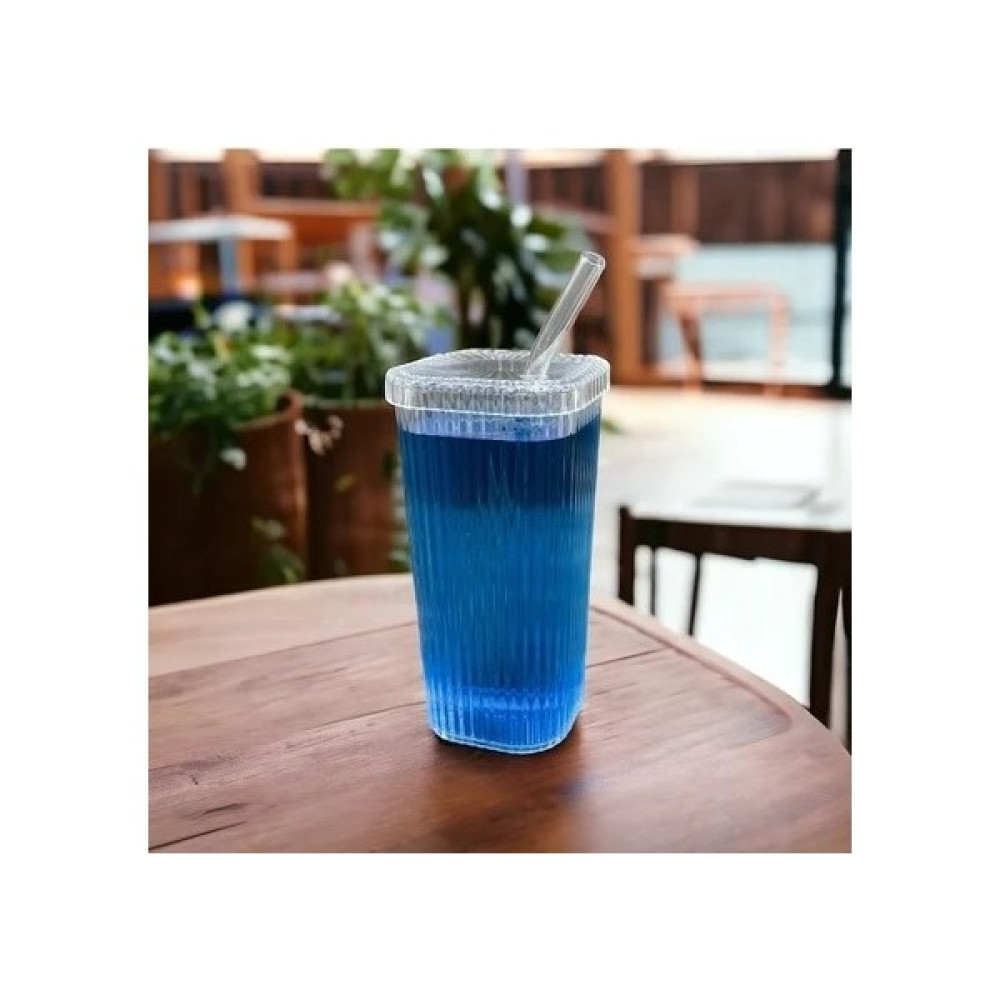 Kitchen Damys Isıya Dayanıklı Cam Kapaklı Pipetli Bardak Milkshake ve Meşrubat Bardağı Cam 2 Adet - Şeffaf Fincan / Bardak / Kahve Takımı Fiyatı