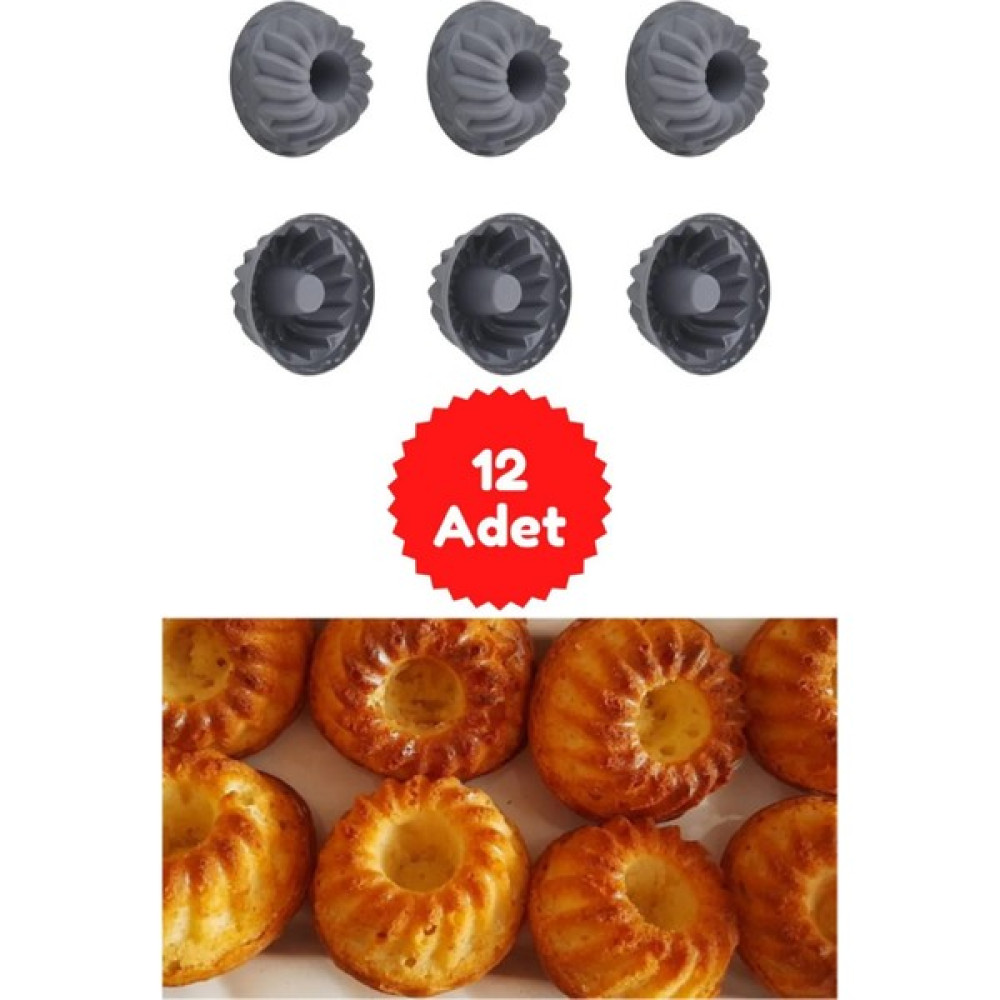 Kitchen Design Lab antrasit 12'li Silikon Mini Kek Kalıbı - Muffin Kalıbı 12 Adet Göbekli Kek Kalıbı - Antrasit Kek Kalıpları Fiyatı