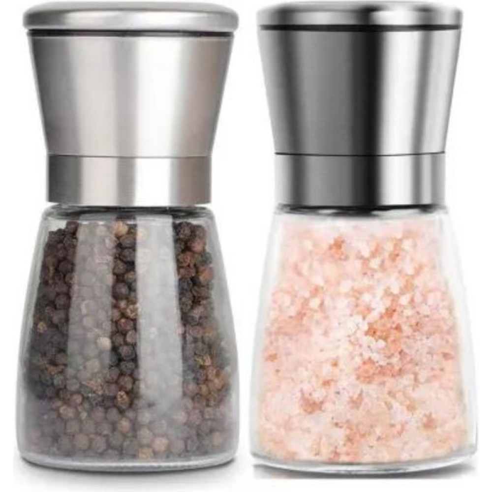 Kitchen Design Lab Cam Gövdeli Metal Krom Renk Kapaklı Tuz Karabiber Değirmeni Tuz Karabiber Öğütücü 10 cm 2 Adet Baharat Setleri & Baharatlıklar Fiyatı