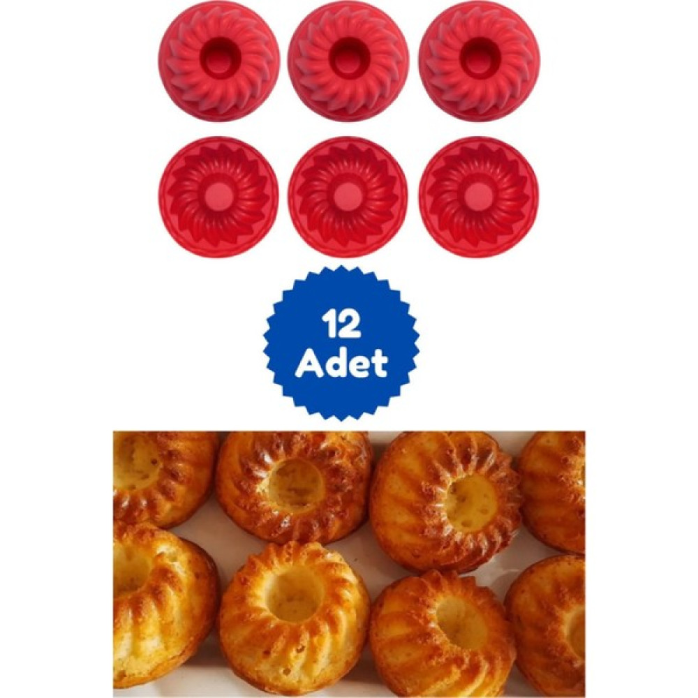 Kitchen Design Lab Kırmızı 12'li Silikon Mini Kek Kalıbı - Muffin Kalıbı 12 Adet Göbekli Kek Kalıbı Göbekli Mini Kek Kalıbı 12LI Kırmızı Kek Kalıpları Fiyatı