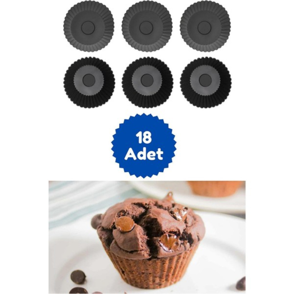 Kitchen Design Lab Kitchen Design Lab Antrasit 18'li Silikon Mini Browni Kalıbı - Muffin Kalıbı 18 Adet Cupcake Kek Kalıbı Browni Kek Kalıbı 18LI A... Kek Kalıpları Fiyatı