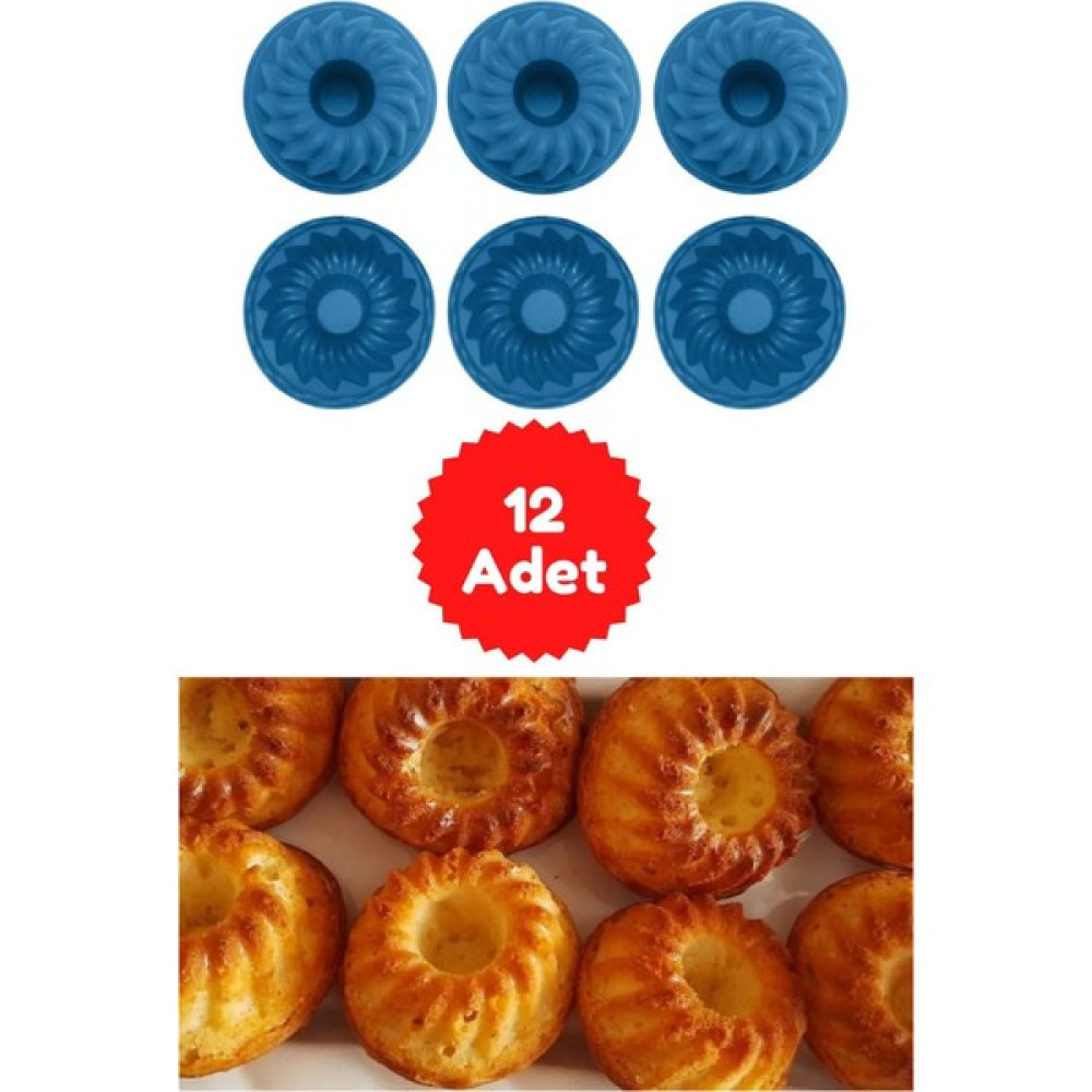Kitchen Design Lab Mavi 12'li Silikon Mini Kek Kalıbı - Muffin Kalıbı 12 Adet Göbekli Kek Kalıbı Göbekli Mini Kek Kalıbı 12LI Mavi Kek Kalıpları Fiyatı