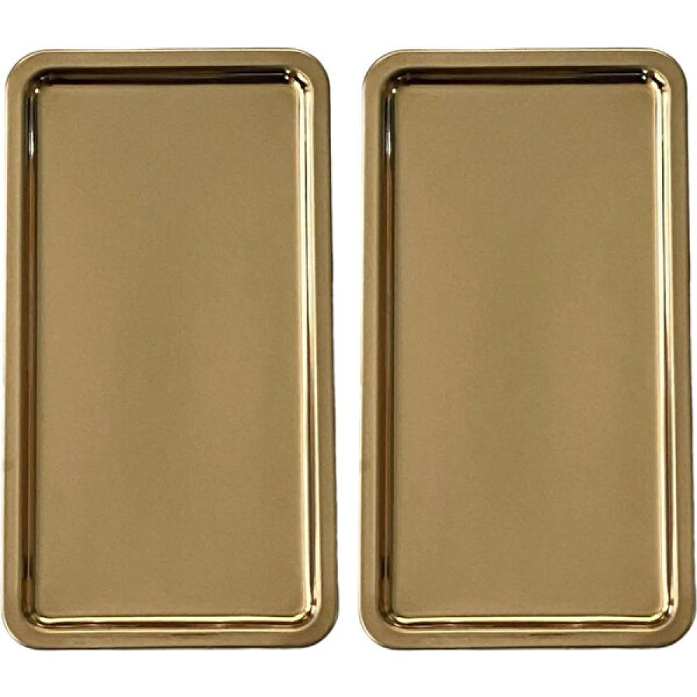Kitchen Design Lab Paslanmaz Çelik Gold Renk Dikdörtgen Geniş Metal Düz Sunum Tepsisi Çay Kahve Tatlı Sunum 2 Adet Servis Tepsisi Fiyatı