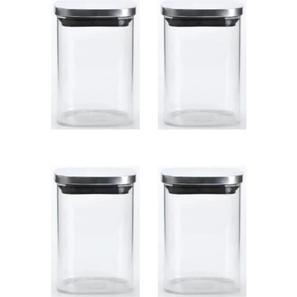 Kitchen Design Lab Vakum Krom Kapaklı Kare Cam Kavanoz 6,5X10,5 cm - 300 ml Cam Baharatlık Saklama Kabı 4 Adet - 350 ml Saklama Kapları Fiyatı