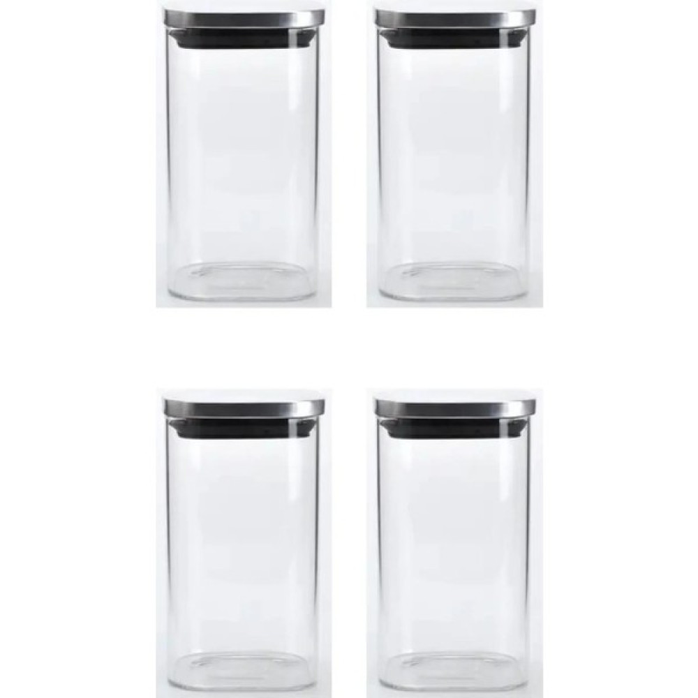 Kitchen Design Lab Vakum Krom Kapaklı Kare Cam Kavanoz 6,5X12,5 cm - 350 ml Cam Baharatlık Saklama Kabı 4 Adet Saklama Kapları Fiyatı