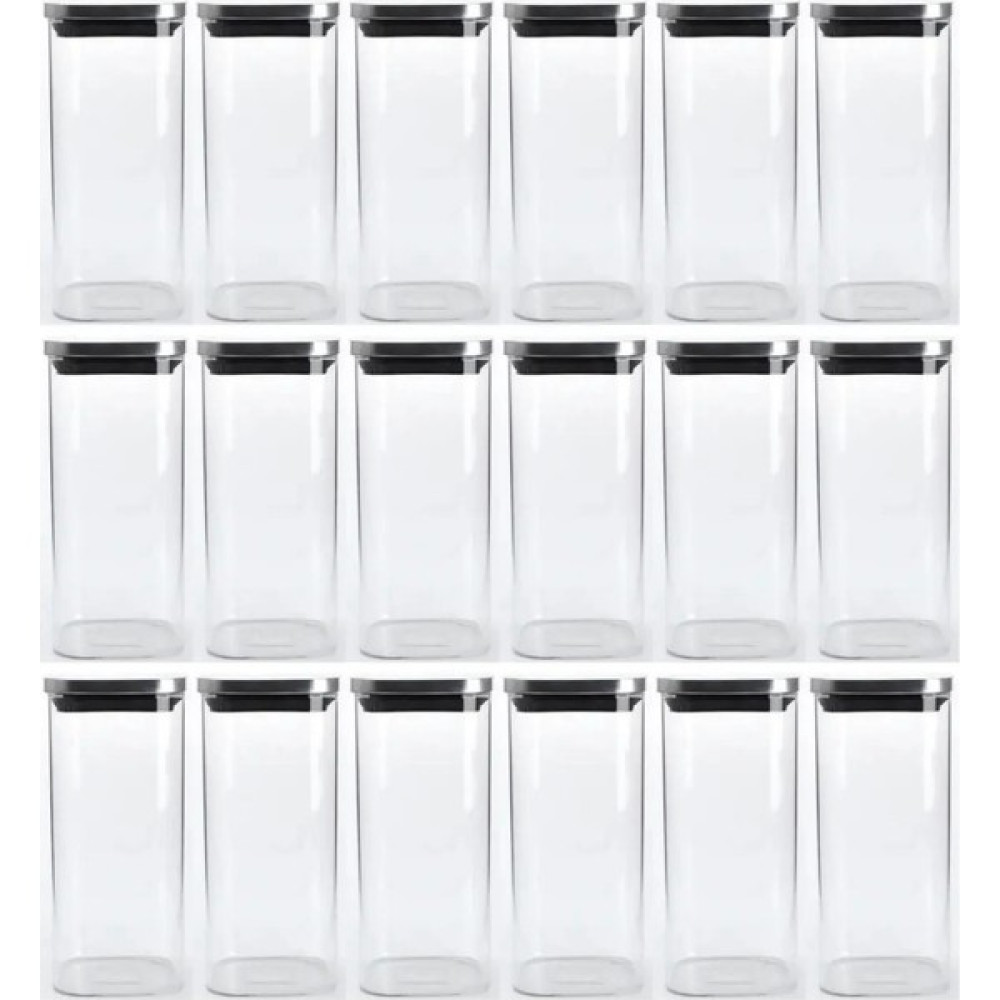 Kitchen Design Lab Vakum Krom Kapaklı Kare Cam Kavanoz 6,5X15,5 cm - 450 ml Cam Baharatlık Saklama Kabı 18 Adet Saklama Kapları Fiyatı