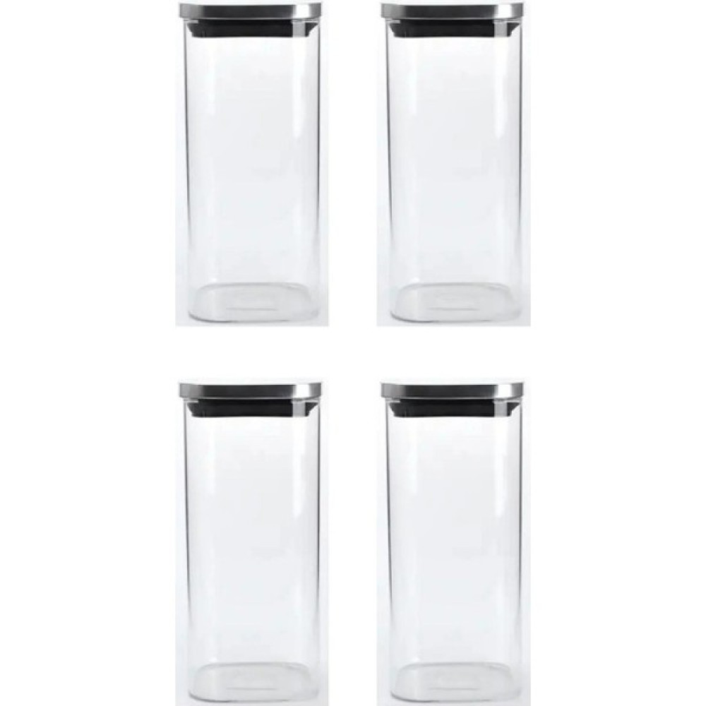 Kitchen Design Lab Vakum Krom Kapaklı Kare Cam Kavanoz 6,5X15,5 cm - 450 ml Cam Baharatlık Saklama Kabı 4 Adet Saklama Kapları Fiyatı
