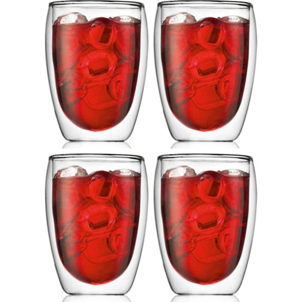 Kitchen Design Lab Yeni Tasarım Çift Cidarlı Borosilikat 350 ml Şeffaf Cam Bardak 4 Adet Fincan / Bardak / Kahve Takımı Fiyatı