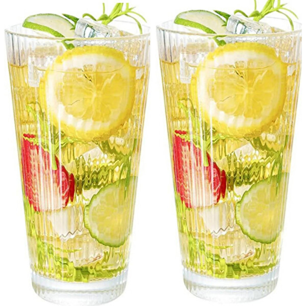 Kitchen Design Lab Yeni Tasarım Çizgili Uzun Cam Bardak 220 ml ,meşrubat,latte,nescafe, Su Bardağı 2 Adet - Şeffaf Fincan / Bardak / Kahve Takımı Fiyatı