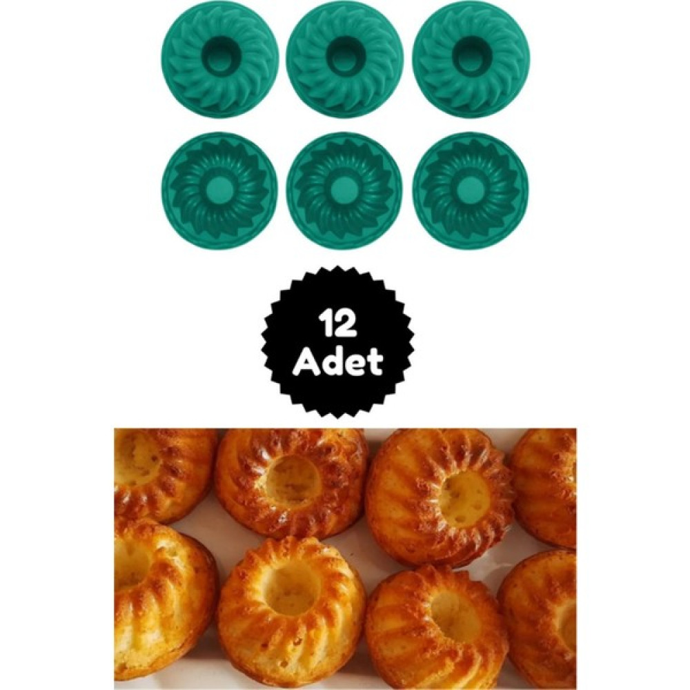 Kitchen Design Lab yeşil 12'li Silikon Mini Kek Kalıbı - Muffin Kalıbı 12 Adet Göbekli Kek Kalıbı Göbekli Mini Kek Kalıbı 12LI Yeşil Kek Kalıpları Fiyatı