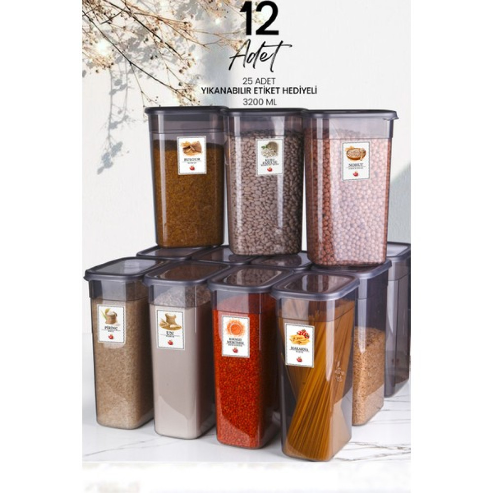 Kitchen Life 12 Adet Etiketli Jumbo Boy Dikdörtgen Moly Saklama Kabı Seti - 3200 ml Süper Set Saklama Kapları Fiyatı