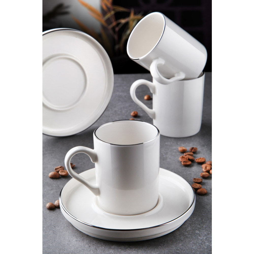 Kitchen Life 12 Parça 6 Kişilik Stackable Platin Gümüş Yaldızlı Kahve Fincan Takımı - Kahve Fincanı Seti 100ml Fincan / Bardak / Kahve Takımı Fiyatı
