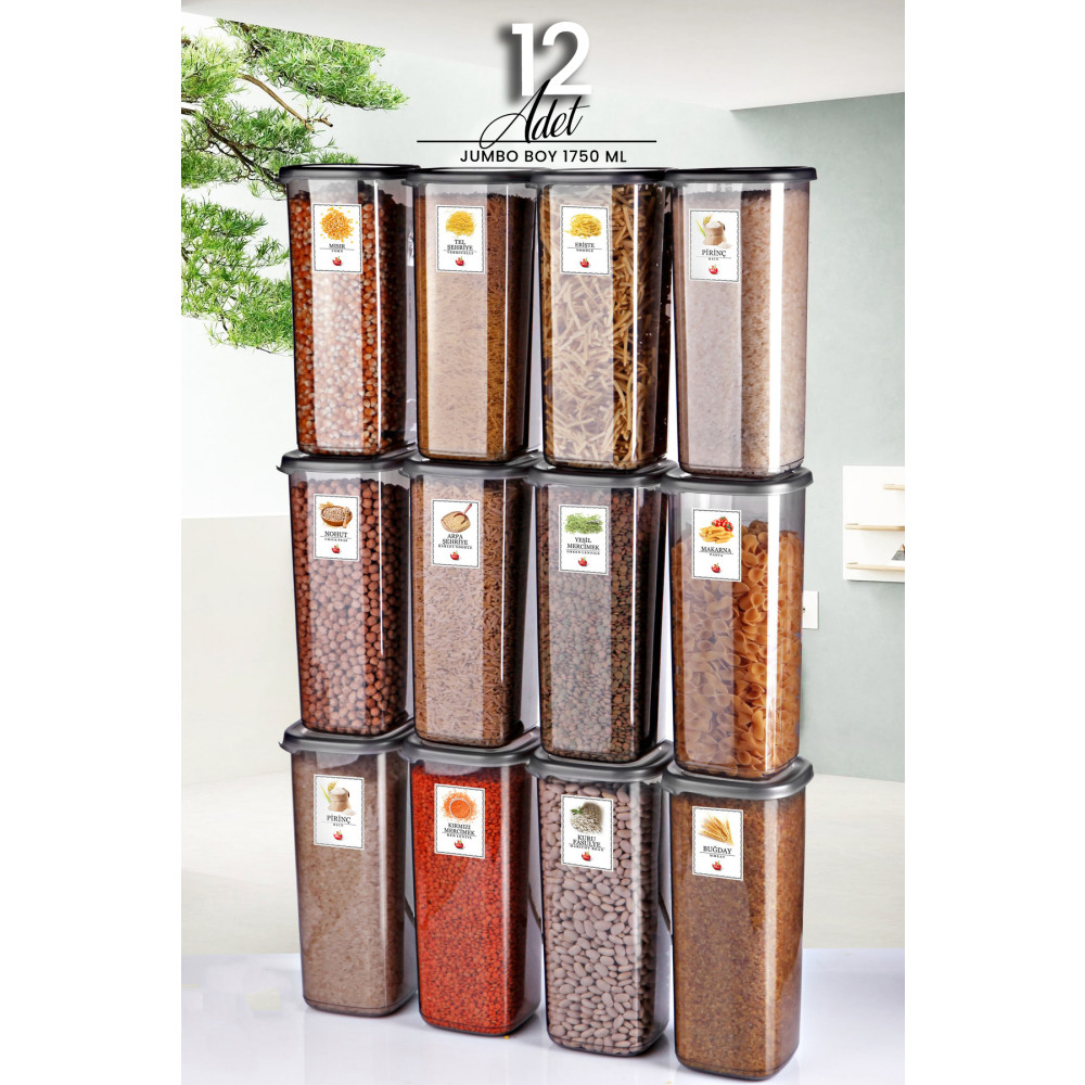 Kitchen Life 12li Jumbo Boy Etiketli Square Kare Erzak Saklama Kabı Seti 1750 ml - Sert Kapak Saklama Kapları Fiyatı