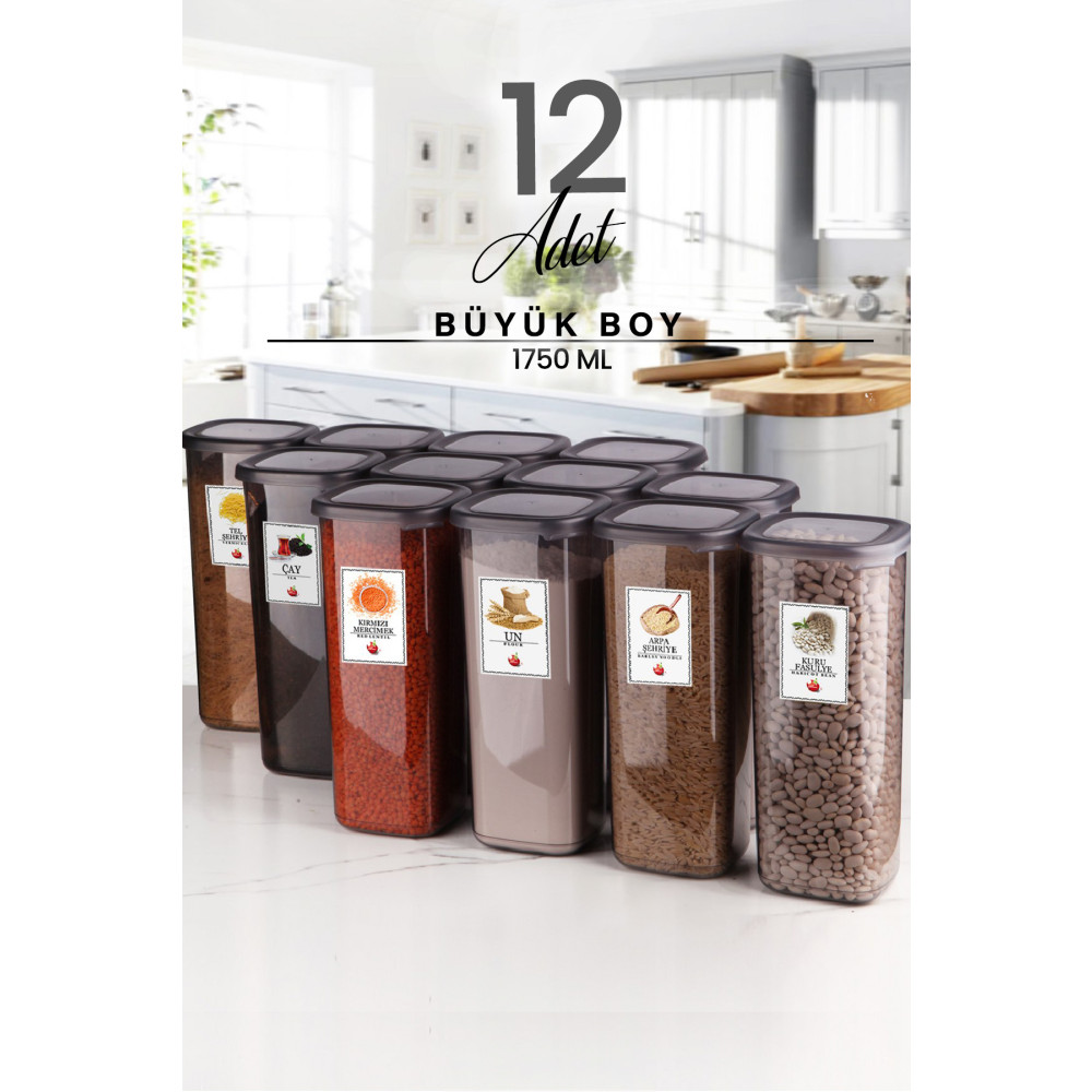 Kitchen Life 12li Jumbo Boy Etiketli Square Kare Erzak Saklama Kabı Seti 1750 ml - Sert Kapak Büyük Kavanoz Saklama Kapları Fiyatı