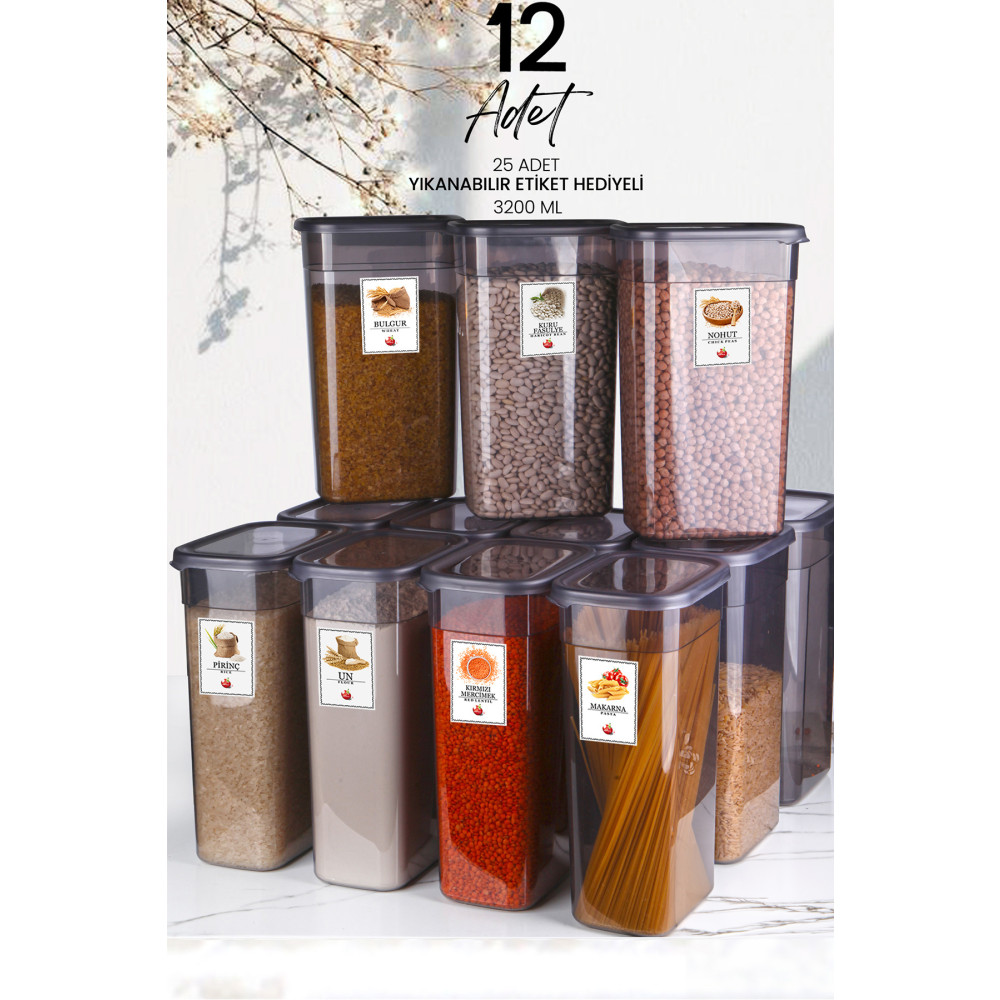 Kitchen Life 12li Mega Boy Etiketli Dikdörtgen Erzak Saklama Kabı Seti 3200ml Çay Şeker Saklama Kabı 3.2 Litre Saklama Kapları Fiyatı