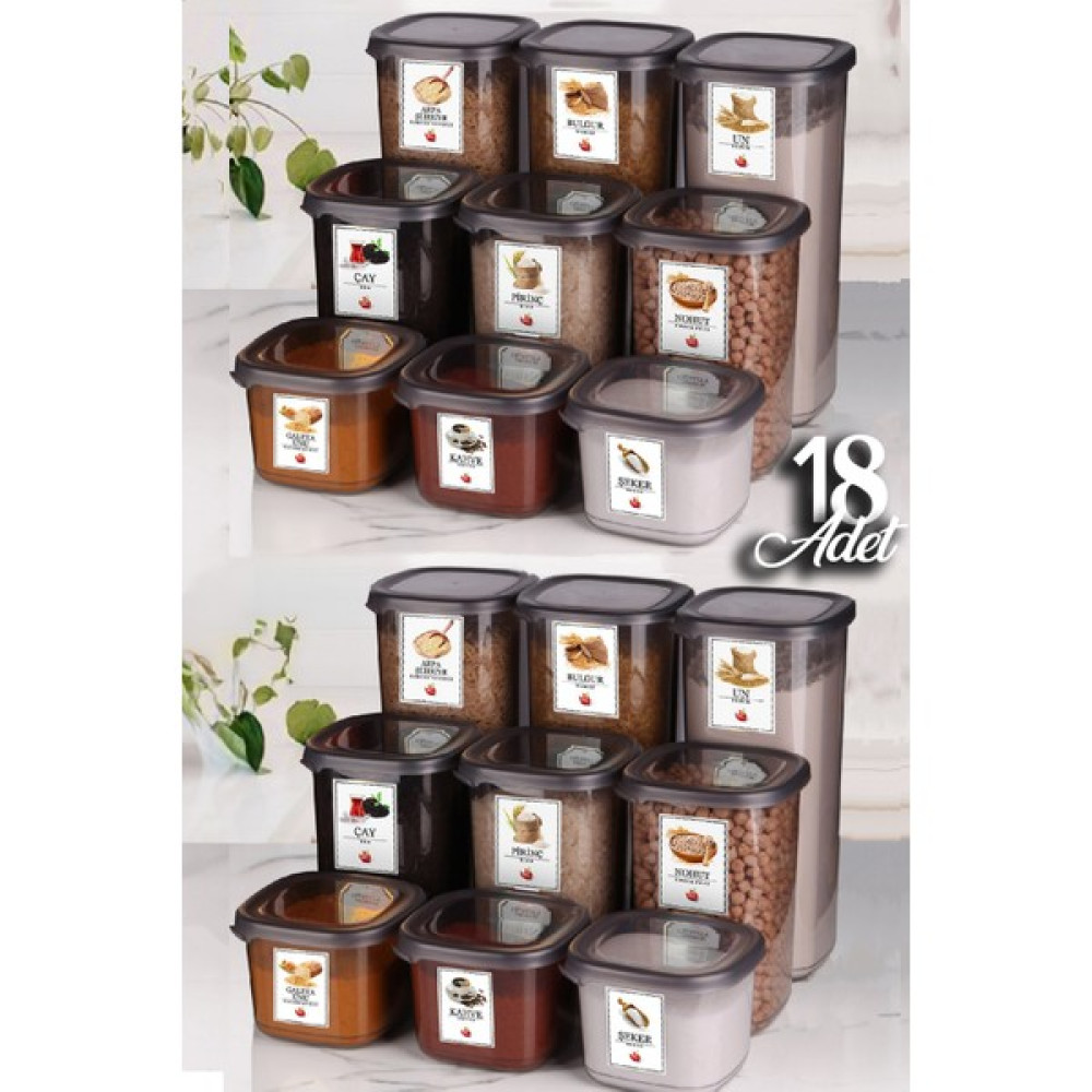 Kitchen Life 18'li Etiketli Square Kare Erzak Saklama Kabı Seti X6(550ML-1200ML-1750ML) Sert Kapaklı Kavanoz Saklama Kapları Fiyatı