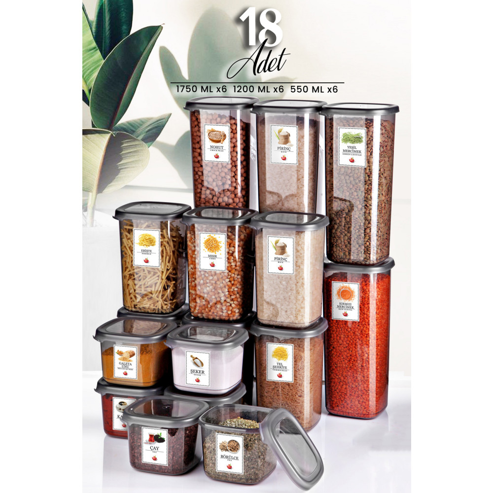 Kitchen Life 18li Etiketli Square Kare Erzak Saklama Kabı Seti x6(550ml-1200ml-1750ml) Sert Kapaklı Kavanoz Saklama Kapları Fiyatı