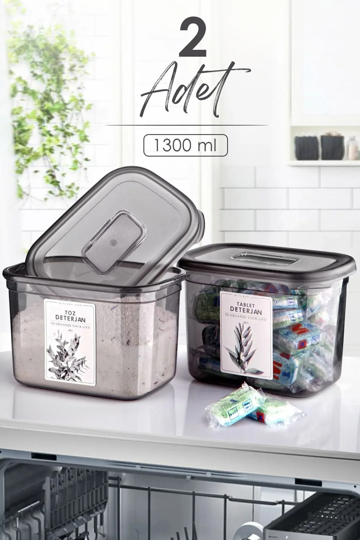 Kitchen Life 2 Adet Büyük Boy Dikdörtgen Deterjan Saklama Kutusu - 1300 ml - Deterjan Seti" Eşya Saklama Kutusu Fiyatı