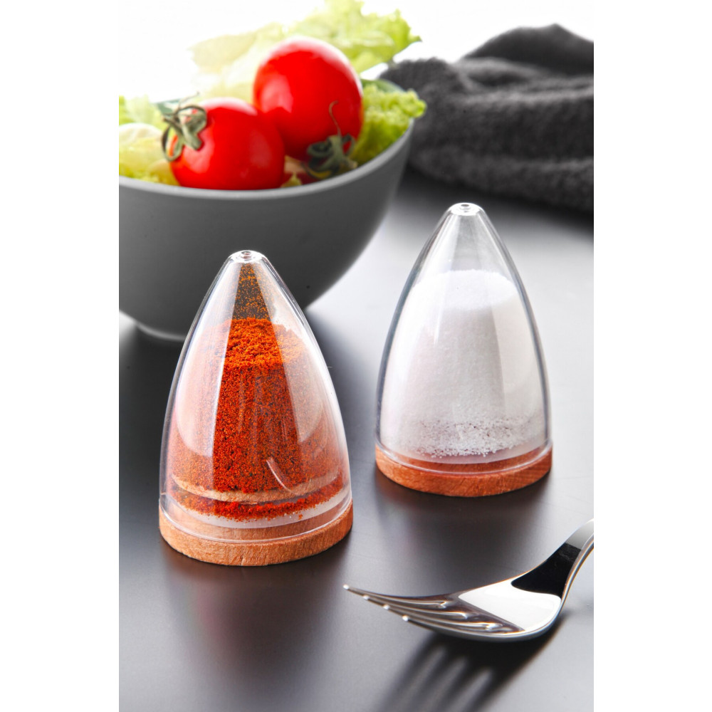 Kitchen Life 2 li Lux Ahşap Altlıklı Piramit Modelli Tuzluk Biberlik Seti-Silikon Kapaklı Damla Baharatlık 80 ml Baharat Setleri & Baharatlıklar Fiyatı